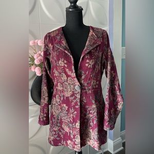 Soft Surroundings Women's Burgundy & Floral Tapestry Jacket Size Petite …